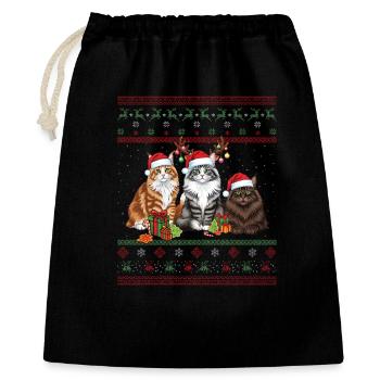 Santa Ugly Christmas Love Cats - Geschenkbeutel aus Baumwolle (40 x 50 cm) - Schwarz - Vorne