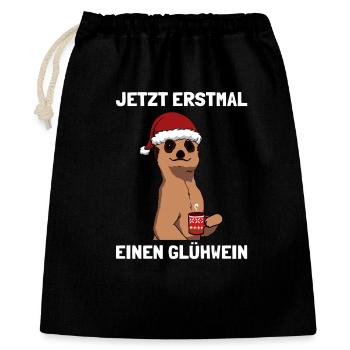 Erstmal einen Glühwein trinken Weihnachtsfeier - Geschenkbeutel aus Baumwolle (40 x 50 cm) - Schwarz - Vorne