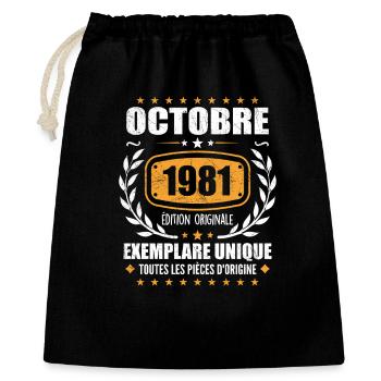 Jahrgang Oktober 1981, Oktober 1981 Retro Geschenk - Geschenkbeutel aus Baumwolle (40 x 50 cm) - Schwarz - Vorne