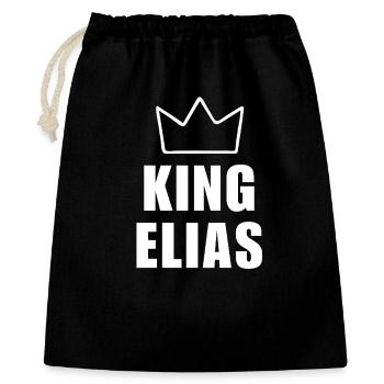 Elias Name mit Buchstabe E - Königskronen-Shirt - Geschenkbeutel aus Baumwolle (40 x 50 cm) - Schwarz - Vorne
