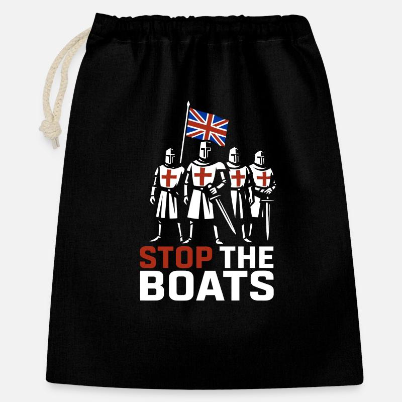Stop The Boats Historisches Kreuzfahrer-Protestdesign - Geschenkbeutel aus Baumwolle (40 x 50 cm) - Schwarz