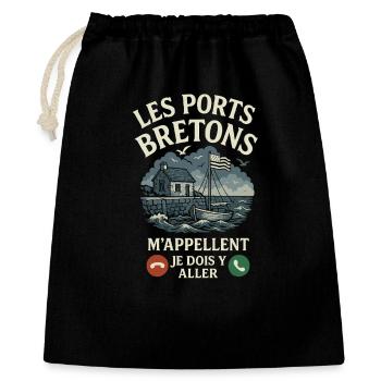 Bretagne Ports Bretons M’Appellent Humour  - Sac cadeau 40 x 50 cm - noir - Devant