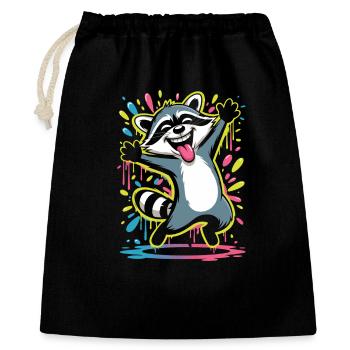 Fröhlicher Waschbär Mit Farbklecksen - Geschenkbeutel aus Baumwolle (40 x 50 cm) - Schwarz - Vorne
