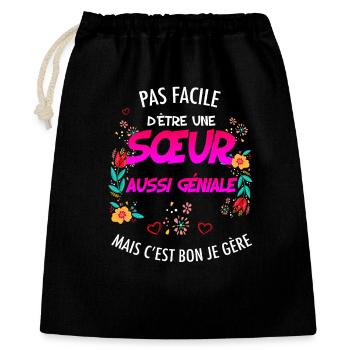 Sœur Géniale Humour Fleurs Et Cœur - Sac cadeau 40 x 50 cm - noir - Devant