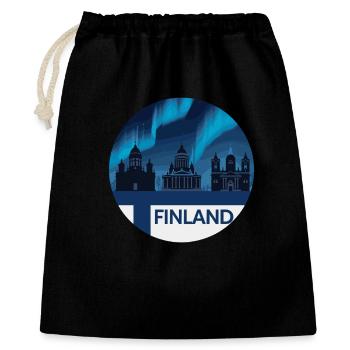 Silhouette d'aurores boréales au-dessus de la Finlande avec - Sac cadeau 40 x 50 cm - noir - Devant