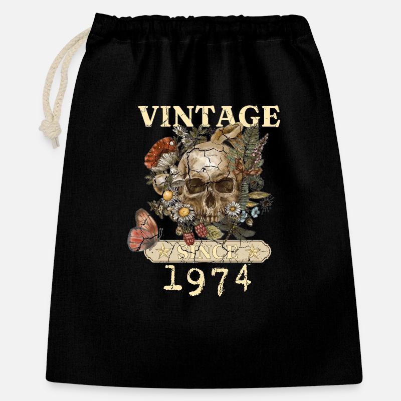 1974 Papillons Fleurs Et Crâne - Sac cadeau 40 x 50 cm - noir