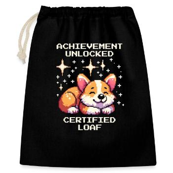 Erfolg freigeschaltet: Hunde-Brot | Corgi Humor - Geschenkbeutel aus Baumwolle (40 x 50 cm) - Schwarz - Vorne