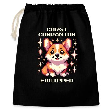 Corgi-Begleiter ausgerüstet | Hundeliebe Humor - Geschenkbeutel aus Baumwolle (40 x 50 cm) - Schwarz - Vorne
