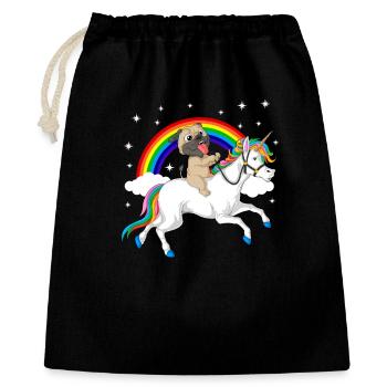 Mops Reiten Einhorn T-Shirt - Geschenkbeutel aus Baumwolle (40 x 50 cm) - Schwarz - Vorne