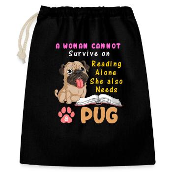 Lesen Hund Mops Illustration T-Shirt - Geschenkbeutel aus Baumwolle (40 x 50 cm) - Schwarz - Vorne