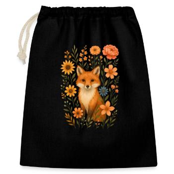 Fuchs mit Blumen Cottagecore - Geschenkbeutel aus Baumwolle (40 x 50 cm) - Schwarz - Vorne