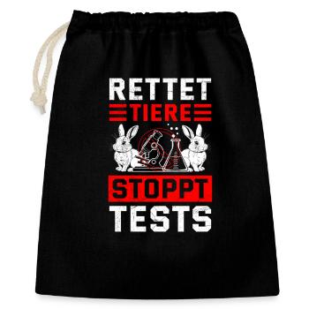 Tierschutz RETTET TIERE STOPPT TESTS Frei - Geschenkbeutel aus Baumwolle (40 x 50 cm) - Schwarz - Vorne
