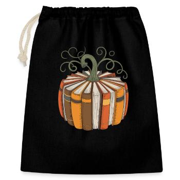 Bücherkürbis für Leseratten Kürbis Bücher - Geschenkbeutel aus Baumwolle (40 x 50 cm) - Schwarz - Vorne