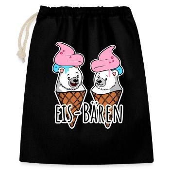 Zwei leckere Eis Bären an der Eisdiele - Geschenkbeutel aus Baumwolle (40 x 50 cm) - Schwarz - Vorne