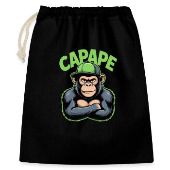 CAPAPE Cooler Affe Mit Cap Urban Style - Geschenkbeutel aus Baumwolle (40 x 50 cm) - Schwarz - Vorne