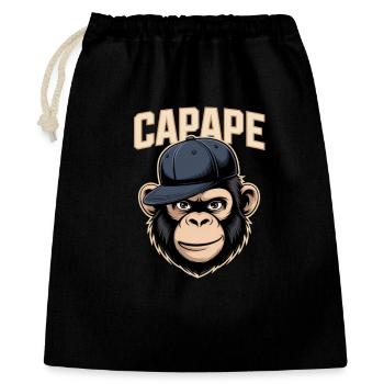 CAPAPE Affe Mit Cap Streetstyle Urban Vibe - Geschenkbeutel aus Baumwolle (40 x 50 cm) - Schwarz - Vorne