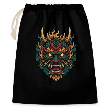 Feuriger Drache Maske | Mythisches Flammentier - Geschenkbeutel aus Baumwolle (40 x 50 cm) - Schwarz - Vorne
