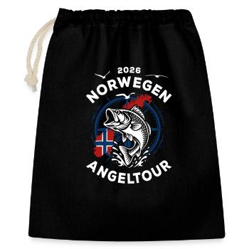 Voyage de pêche en Norvège 2026 - Cadeau de vacances Nature - Sac cadeau 40 x 50 cm - noir - Devant