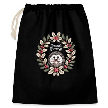 Seasons Greetings Hedgehog Christmas Wreath Winter - Gift Bag 40 x 50 cm - black - Front