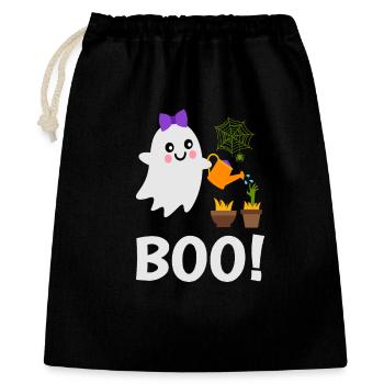 Süßes Gespenst Boo! gießt die Gespensterpflanzen  - Geschenkbeutel aus Baumwolle (40 x 50 cm) - Schwarz - Vorne