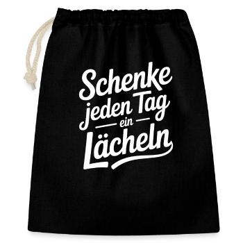 Schenke Jeden Tag Ein Lächeln Freude - Geschenkbeutel aus Baumwolle (40 x 50 cm) - Schwarz - Vorne