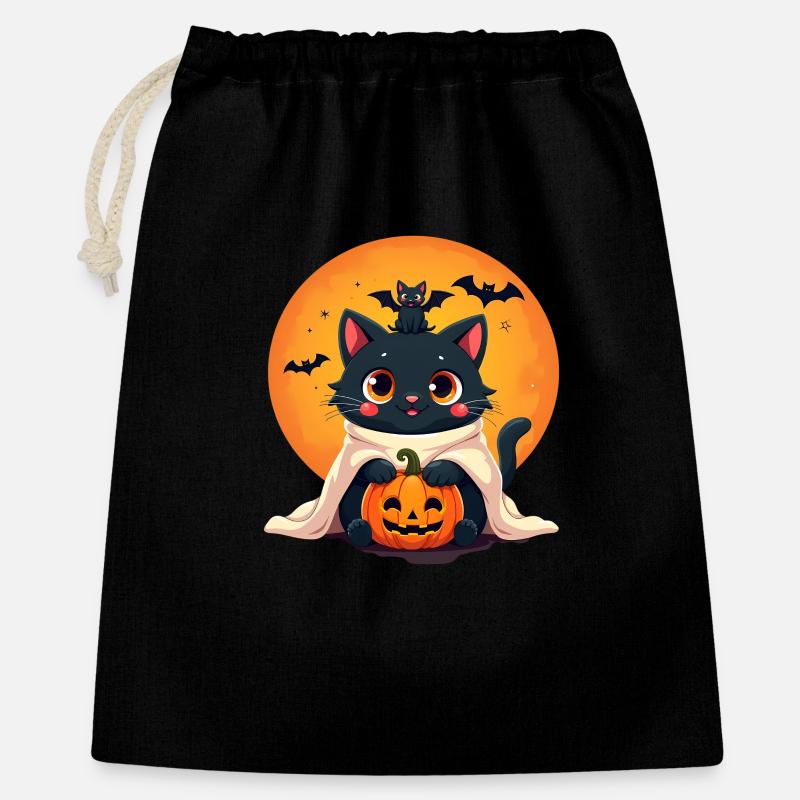 Chat d’Halloween avec citrouille d’Halloween - Sac cadeau 40 x 50 cm - noir