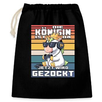 Einhorn Königin zocken - Geschenkbeutel aus Baumwolle (40 x 50 cm) - Schwarz - Vorne