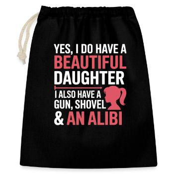 Witzshirt Waffe Schaufel Alibi - Geschenkbeutel aus Baumwolle (40 x 50 cm) - Schwarz - Vorne