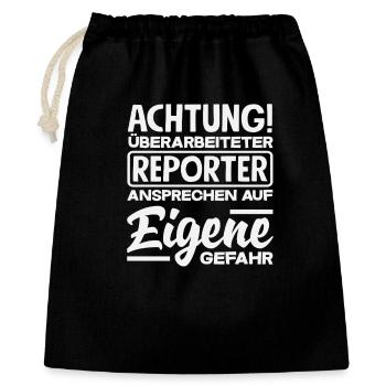 Attention: Overworked Reporter, Journalist - Gift Bag 40 x 50 cm - black - Front