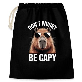Capybara Dont Worry Be Capy Wasserschwein Nagetier - Geschenkbeutel aus Baumwolle (40 x 50 cm) - Schwarz - Vorne