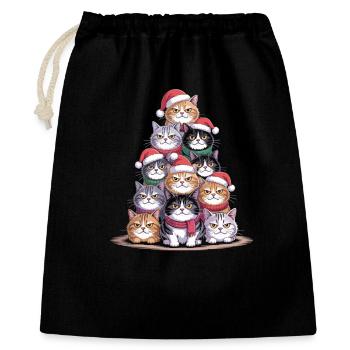 Katzen Weihnachtsbaum – Lustige Xmas Cat - Geschenkbeutel aus Baumwolle (40 x 50 cm) - Schwarz - Vorne