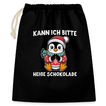 Pingouin au chocolat chaud au chapeau de Père Noël - Sac cadeau 40 x 50 cm - noir - Devant