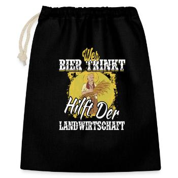 Wenn Bier Trinkt Hilft Landwirtschaft / Spruch - Geschenkbeutel aus Baumwolle (40 x 50 cm) - Schwarz - Vorne
