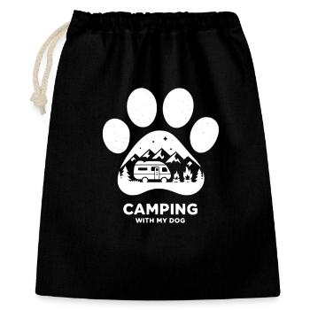 Camping avec chien citation campeur - Sac cadeau 40 x 50 cm - noir - Devant