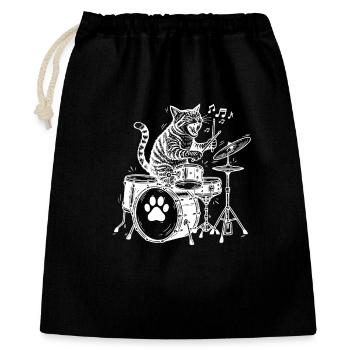 Funny Drumming Cat Music Schlagzeuger - Geschenkbeutel aus Baumwolle (40 x 50 cm) - Schwarz - Vorne