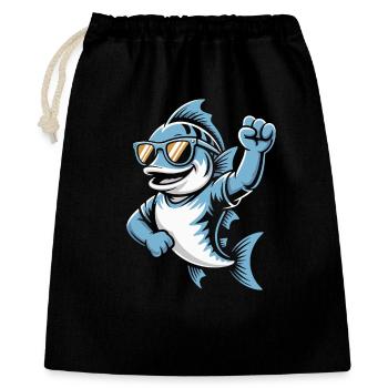 Requin bleu avec des lunettes de soleil - Sac cadeau 40 x 50 cm - noir - Devant