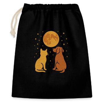 Hund Katze Tier Freundschaft Nachthimmel - Geschenkbeutel aus Baumwolle (40 x 50 cm) - Schwarz - Vorne