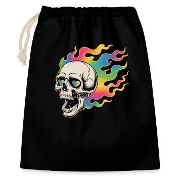 Psychedelischer Totenkopf im Feuerdesign - Geschenkbeutel aus Baumwolle (40 x 50 cm) - Schwarz - Vorne