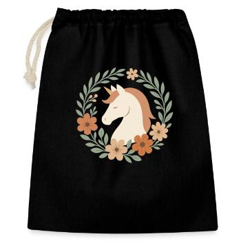Boho Einhorn Blütenkranz, Sanfte Träume - Geschenkbeutel aus Baumwolle (40 x 50 cm) - Schwarz - Vorne