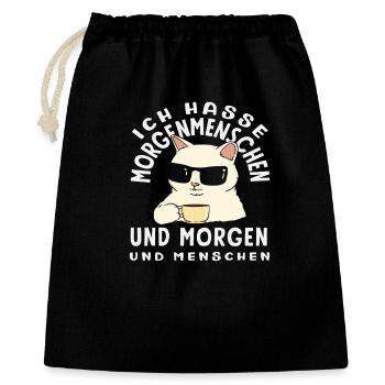 Ich hasse Morgenmenschen Kaffee Katze - Geschenkbeutel aus Baumwolle (40 x 50 cm) - Schwarz - Vorne