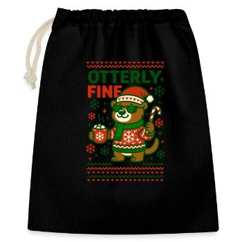 Otterly Fine Lustiger Weihnachts Otter - Geschenkbeutel aus Baumwolle (40 x 50 cm) - Schwarz - Vorne