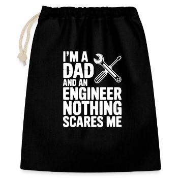 Ich bin Vater und Ingenieur, nichts macht mir Angst. - Geschenkbeutel aus Baumwolle (40 x 50 cm) - Schwarz - Vorne