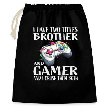 Bruder Gamer - Geschenkbeutel aus Baumwolle (40 x 50 cm) - Schwarz - Vorne