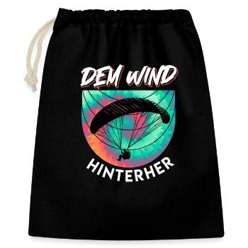 Gleitschirmflieger DEM WIND HINTERHER Lustig - Geschenkbeutel aus Baumwolle (40 x 50 cm) - Schwarz - Vorne