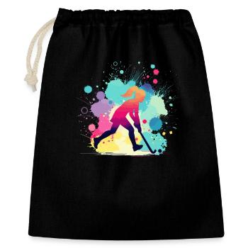 Feldhockey, Feldhockeyspielerin, Hockey - Geschenkbeutel aus Baumwolle (40 x 50 cm) - Schwarz - Vorne