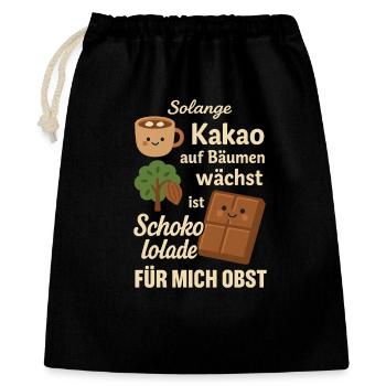 Schokolade ist Obst – Lustiges Kakaomotiv - Geschenkbeutel aus Baumwolle (40 x 50 cm) - Schwarz - Vorne