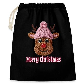 Cute Reindeer Crochet Knit Design Christmas - Gift Bag 40 x 50 cm - black - Front