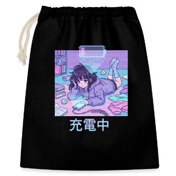 Anime Girl Low Battery Aufladen Pixel Art - Geschenkbeutel aus Baumwolle (40 x 50 cm) - Schwarz - Vorne