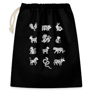Signes animaux du Nouvel An chinois du zodiaque chinois - Sac cadeau 40 x 50 cm - noir - Devant