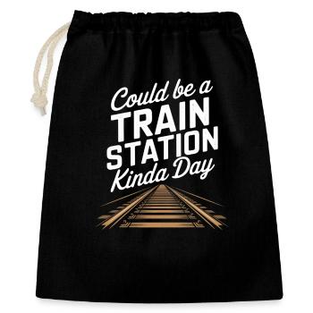 Bahnhoftag Stimmung mit Gleisen - Geschenkbeutel aus Baumwolle (40 x 50 cm) - Schwarz - Vorne